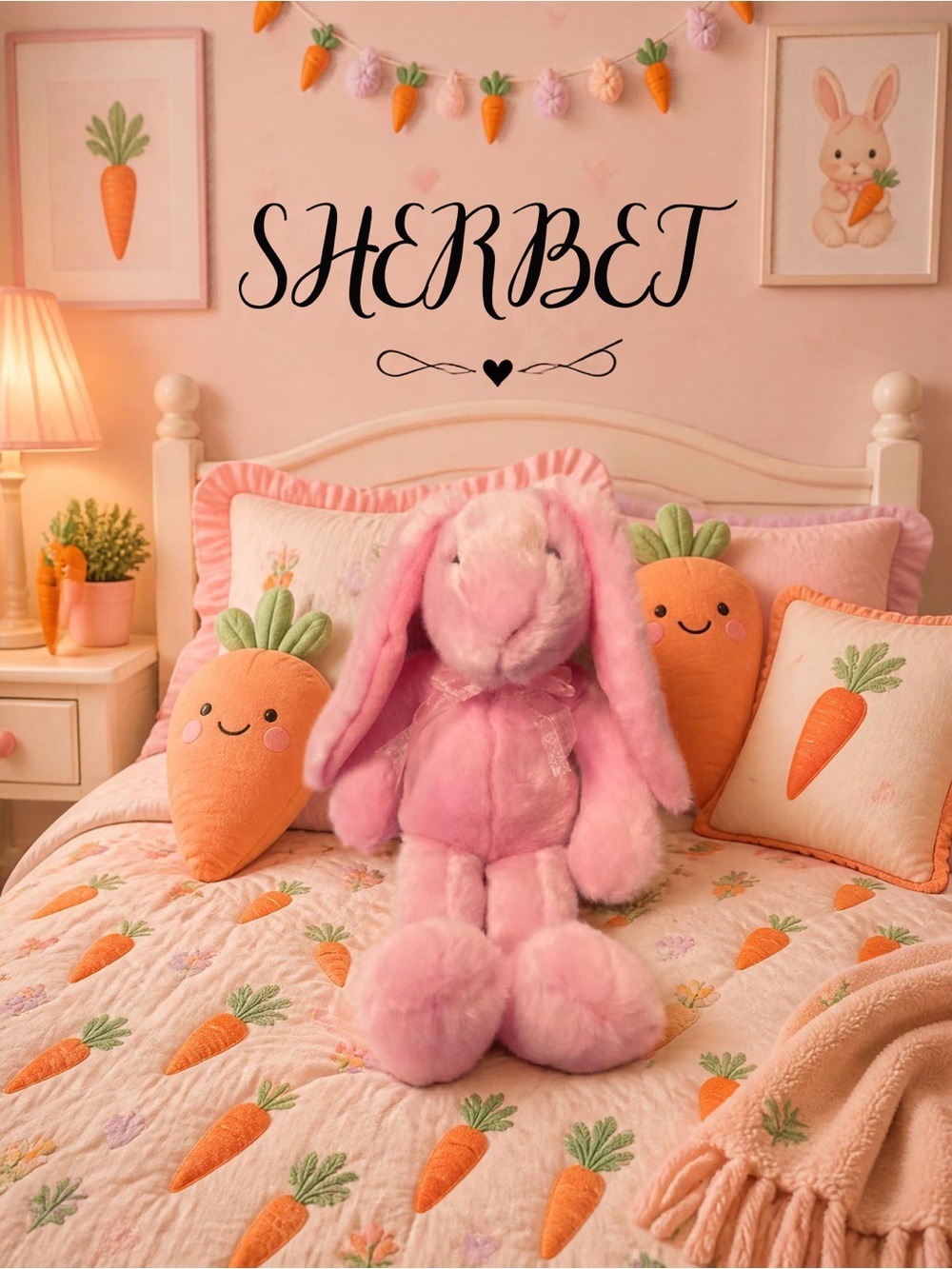 Restored Russ Berrie Weighted Pink Plush Bunny “Sherbet” Stuffed Animals Plush